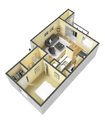 the 1-bed, 1-bath 700 square foot floor plan at Winford Place Apartments in Orlando, FL